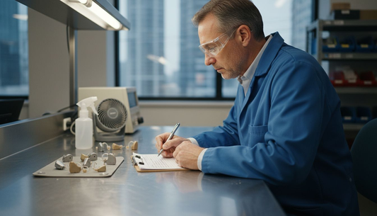 Engineer testing hearing aids for durability